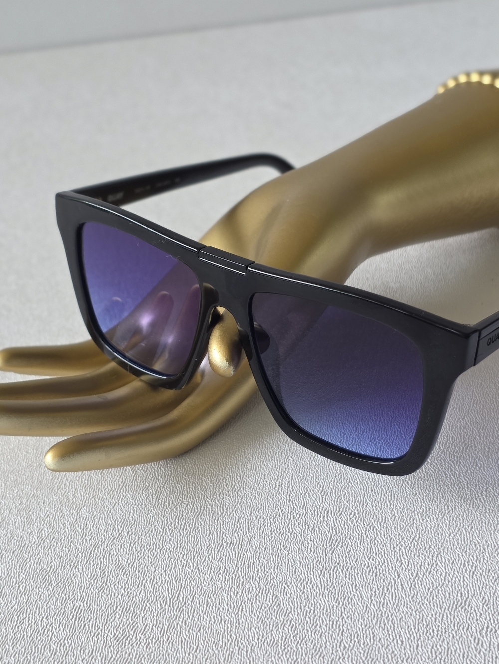 Quay Name Drop Oversized Flat Top Sunglasses Black Blue Gradient Unisex